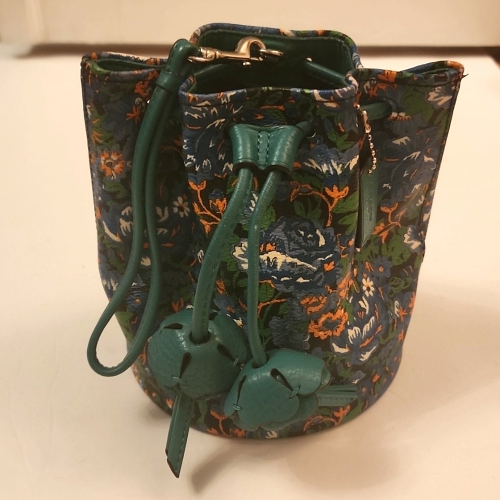 Coach wristlet floral mini bucket bag, with flaws